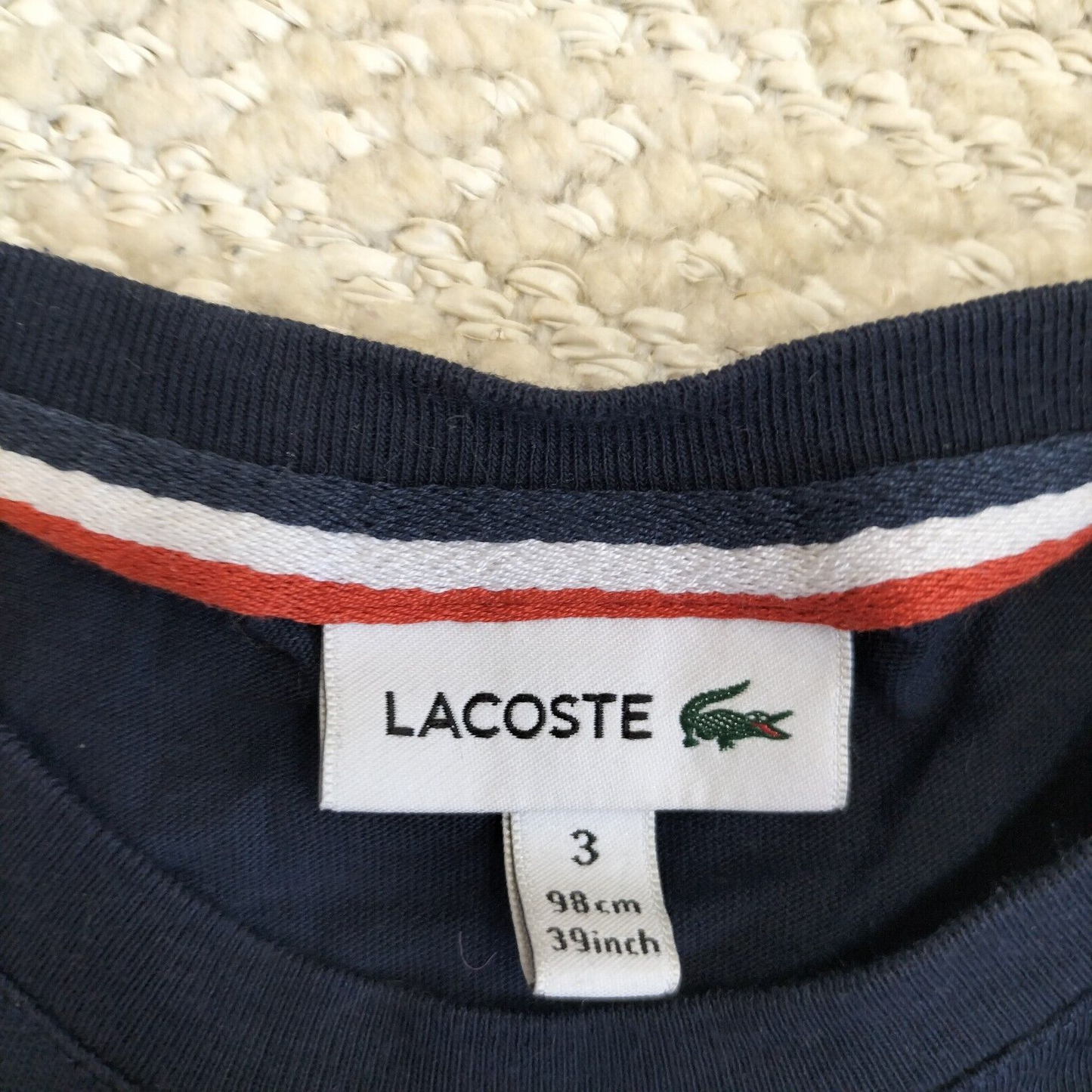 Lacoste Boys Blue Cotton Crew Neck Crocodile Short Sleeve T-Shirt Size 3 years