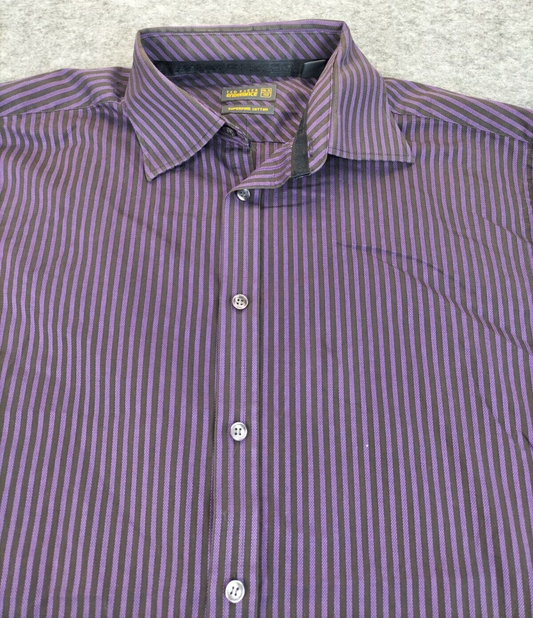 Ted Baker Mens Purple Cotton Striped Long Sleeve Casual Button-Up Shirt Sz 16.5