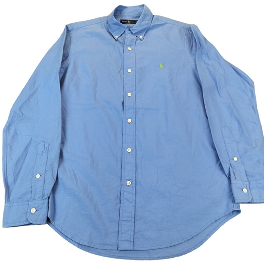 Ralph Lauren Mens Blue Cotton Collared Long Sleeve Logo Button-Down Shirt Size S