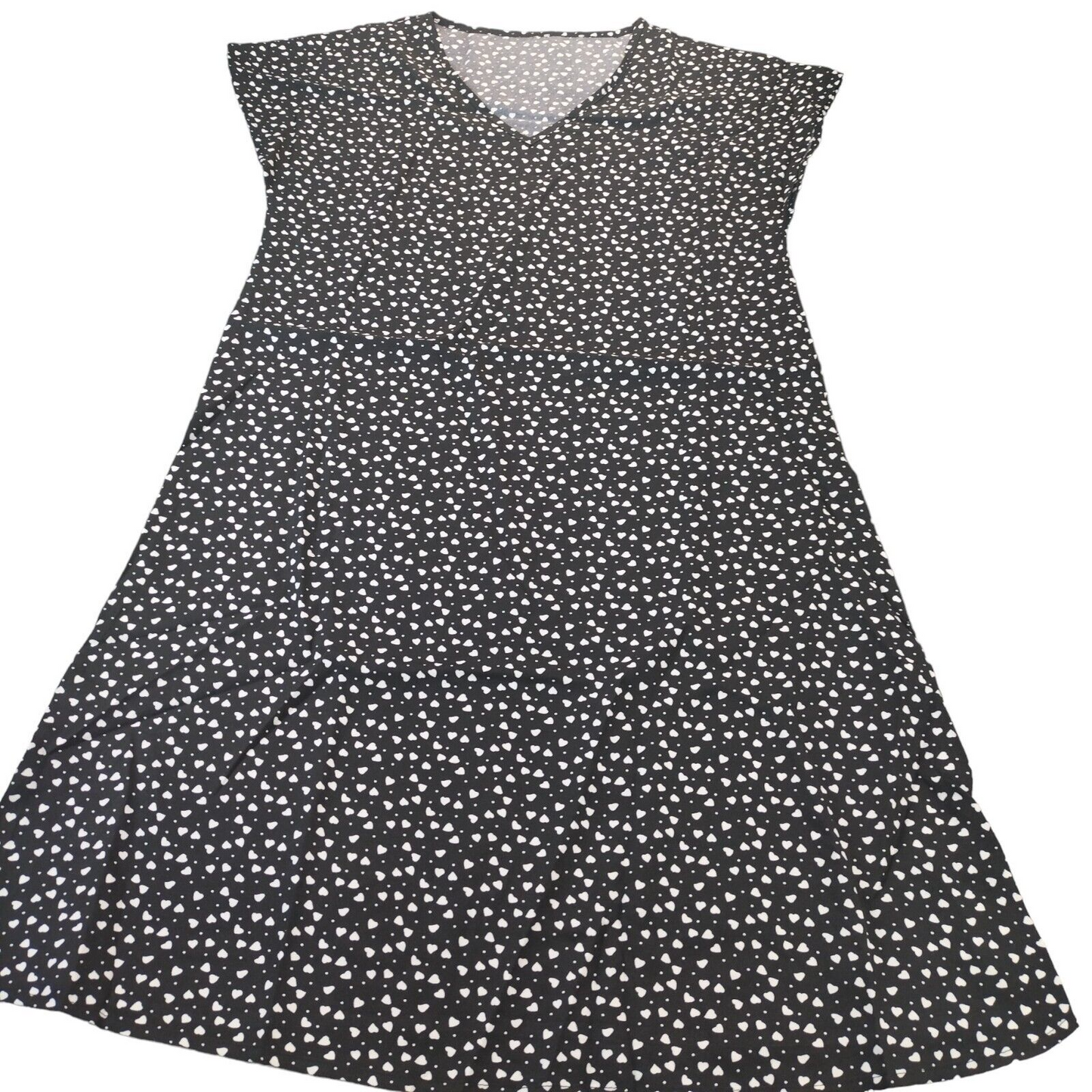 Emery Rose Womens Black White Heart Print Polyester V-Neck A-line Dress Size 8