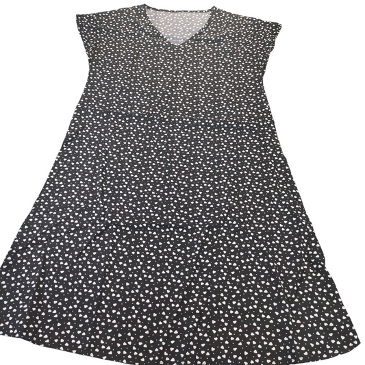 Emery Rose Womens Black White Heart Print Polyester V-Neck A-line Dress Size 8