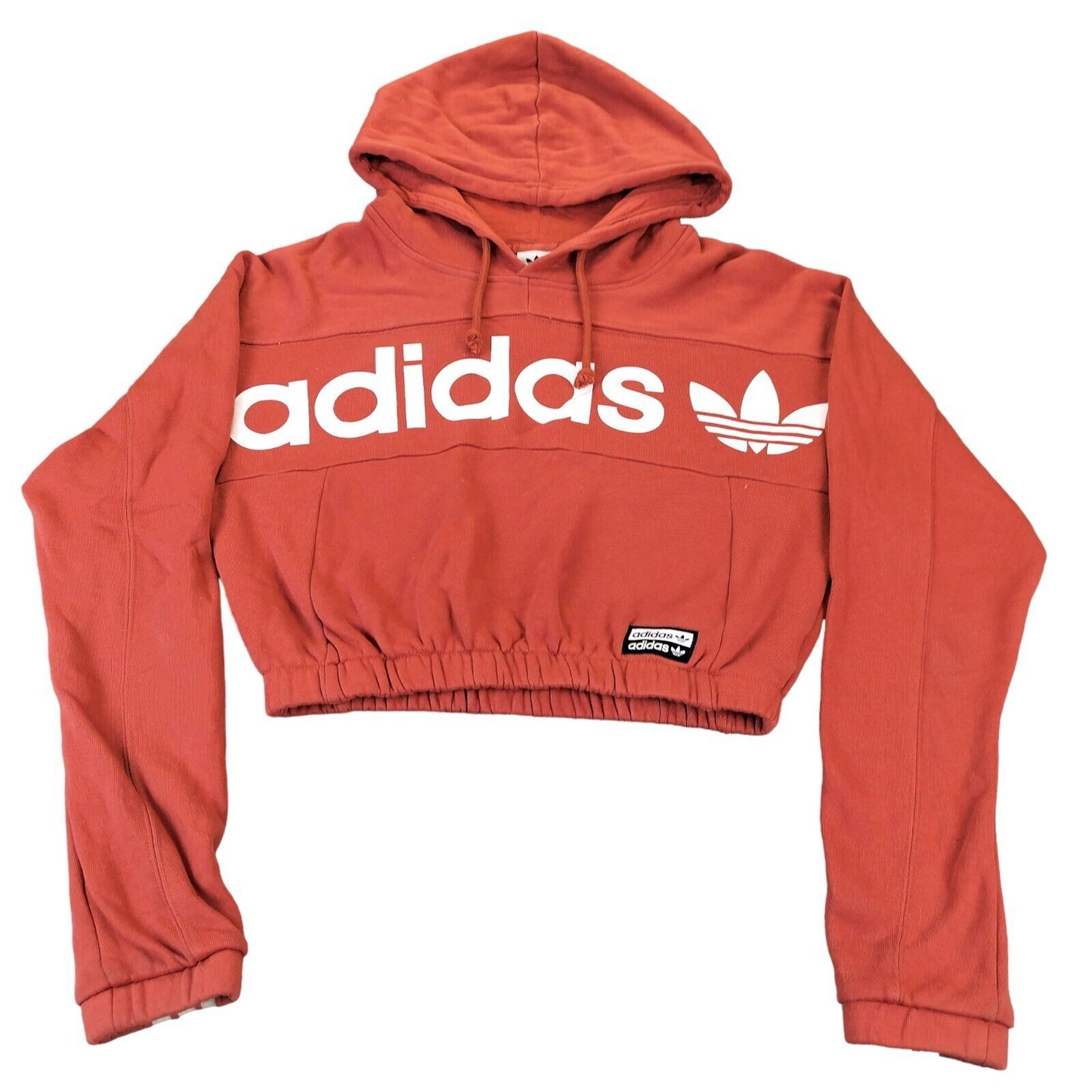 adidas Womens Orange Crew Neck Long Sleeves Logo Pullover Cropped Hoodie Size 10