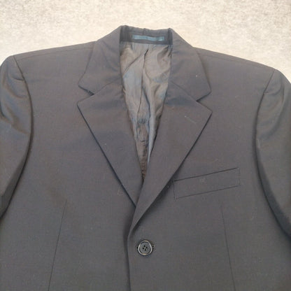 HUGO BOSS Mens Black Wool Notch Lapel Stretch Long Sleeve 3 Button Suit Size 50