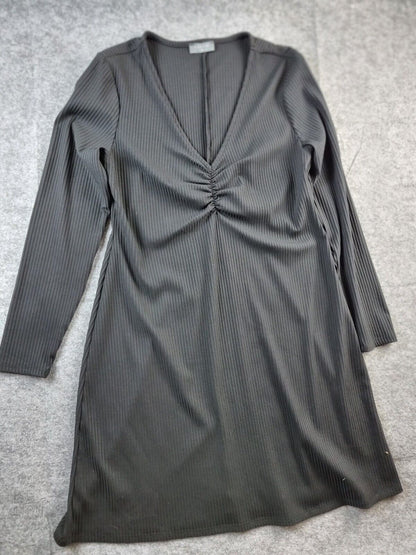 Papaya Womens Black Polyester Twist Front Ruched Sweater Bodycon Dress Size 16