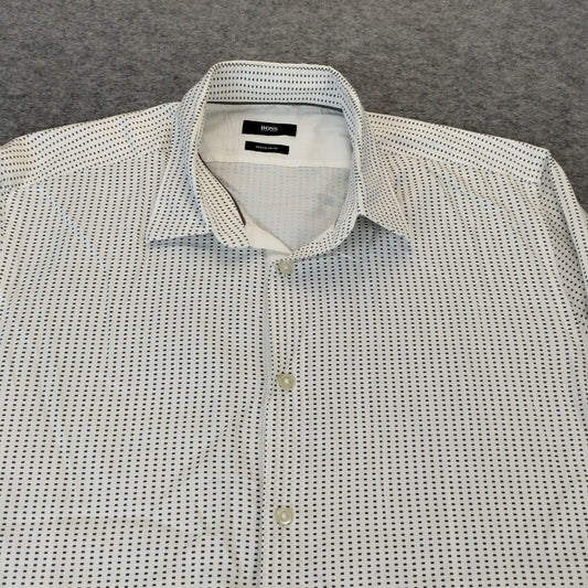 HUGO BOSS Mens White Cotton Dotted Regular Fit Long Sleeve Button-Up Shirt Sz XL