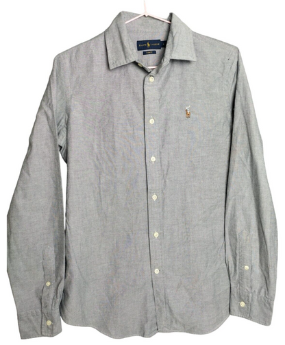 Ralph Lauren Mens Gray 100% Cotton Slim Fit Long Sleeve Button Up Shirt Size 6