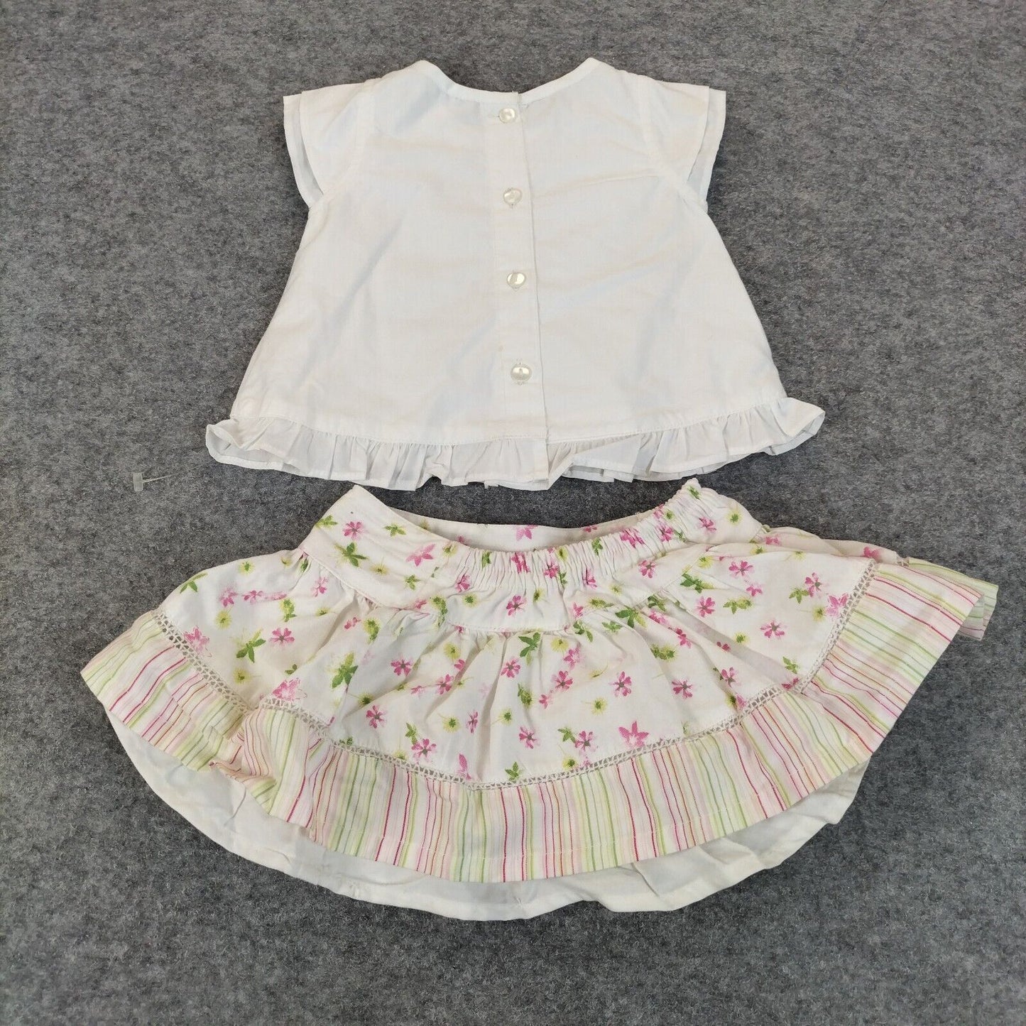 Baby Girls White Floral Cotton 2 Pieces Casual Dress Set Size 0-0 Months