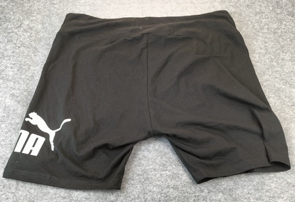 Puma Womens Black Elastic Waist Mid Rise Logo Pull On Tight Sports Shorts Size XL