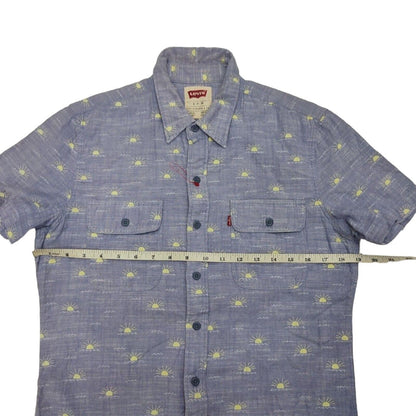 Levi's Mens Blue Short Sleeve Sun Pattern Cotton Casual Button Up Shirt Size S