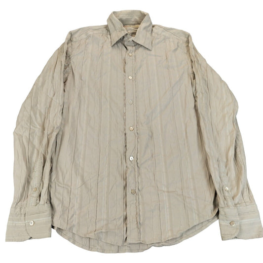 Ted Baker Mens Beige Striped Collared Long Sleeves Button-Up Shirt Size 3 Small