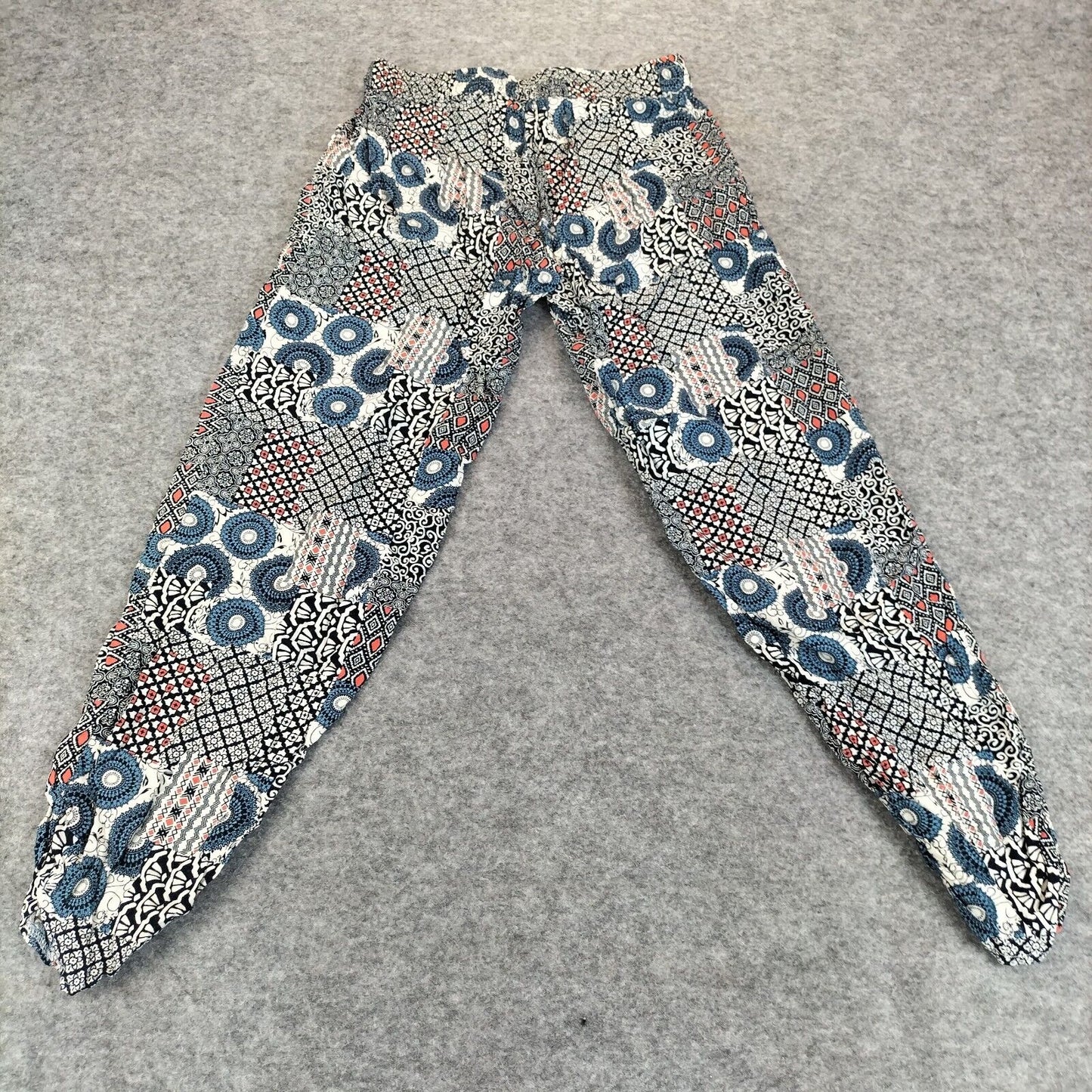 Atmosphere Womens Blue Multicoloured Geometric Jersey Viscose Trousers Size 8