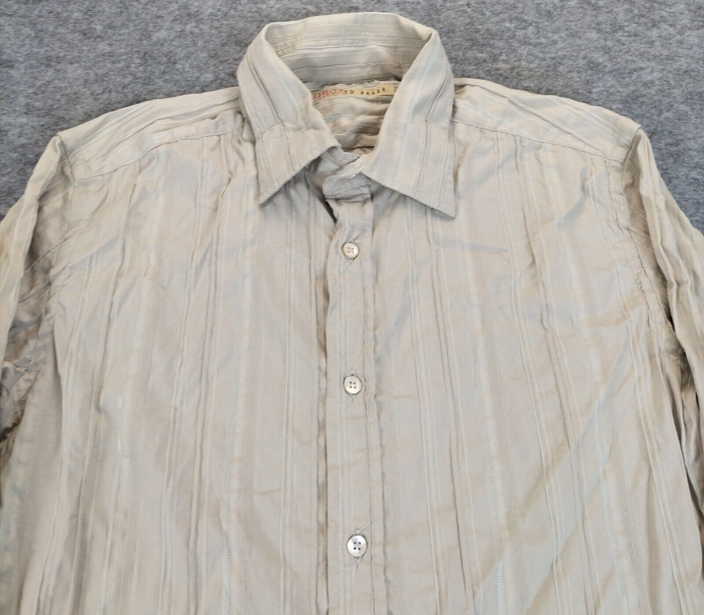 Ted Baker Mens Beige Striped Collared Long Sleeves Button-Up Shirt Size 3 Small