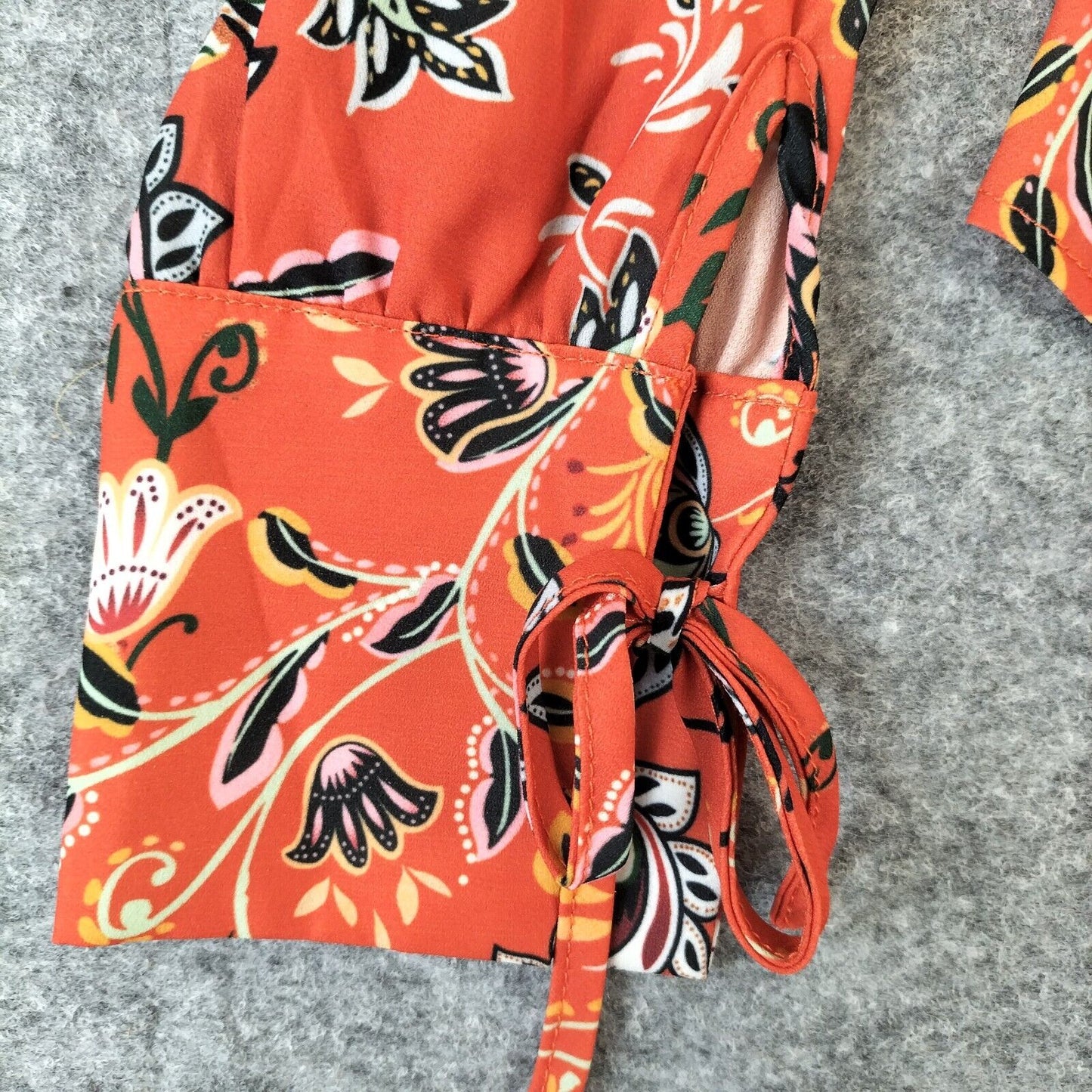 Glamorous Womens Orange Polyester V-Neck Floral Long Sleeve Tops Tank Size 12