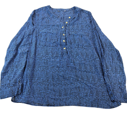 Peacocks Womens Blue Polka Dots V-Neck Pockets Cuffed Sleeves Top Size 14