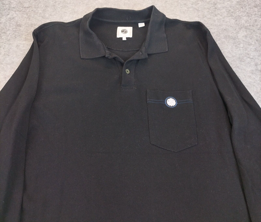 Pretty Green Mens Black Cotton Collared Long Sleeves Pocket Polo T-Shirt Size M