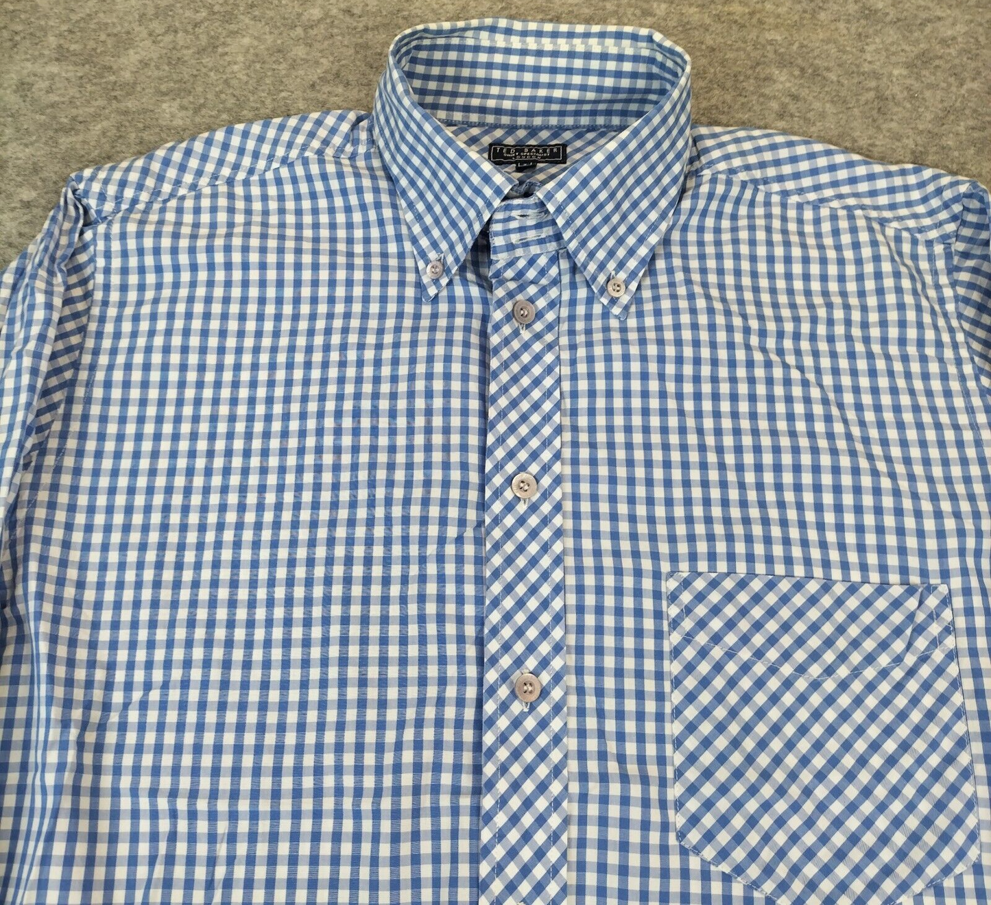 Ted Baker Mens Blue Checked Long Sleeves Casual Button-Down Shirt Size 3 Medium