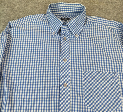 Ted Baker Mens Blue Checked Long Sleeves Casual Button-Down Shirt Size 3 Medium