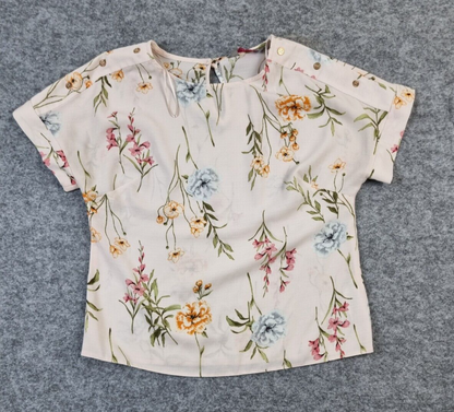 Dorothy Perkins Womens Beige Polyester Floral Short Sleeve Cropped Top Size UK 6