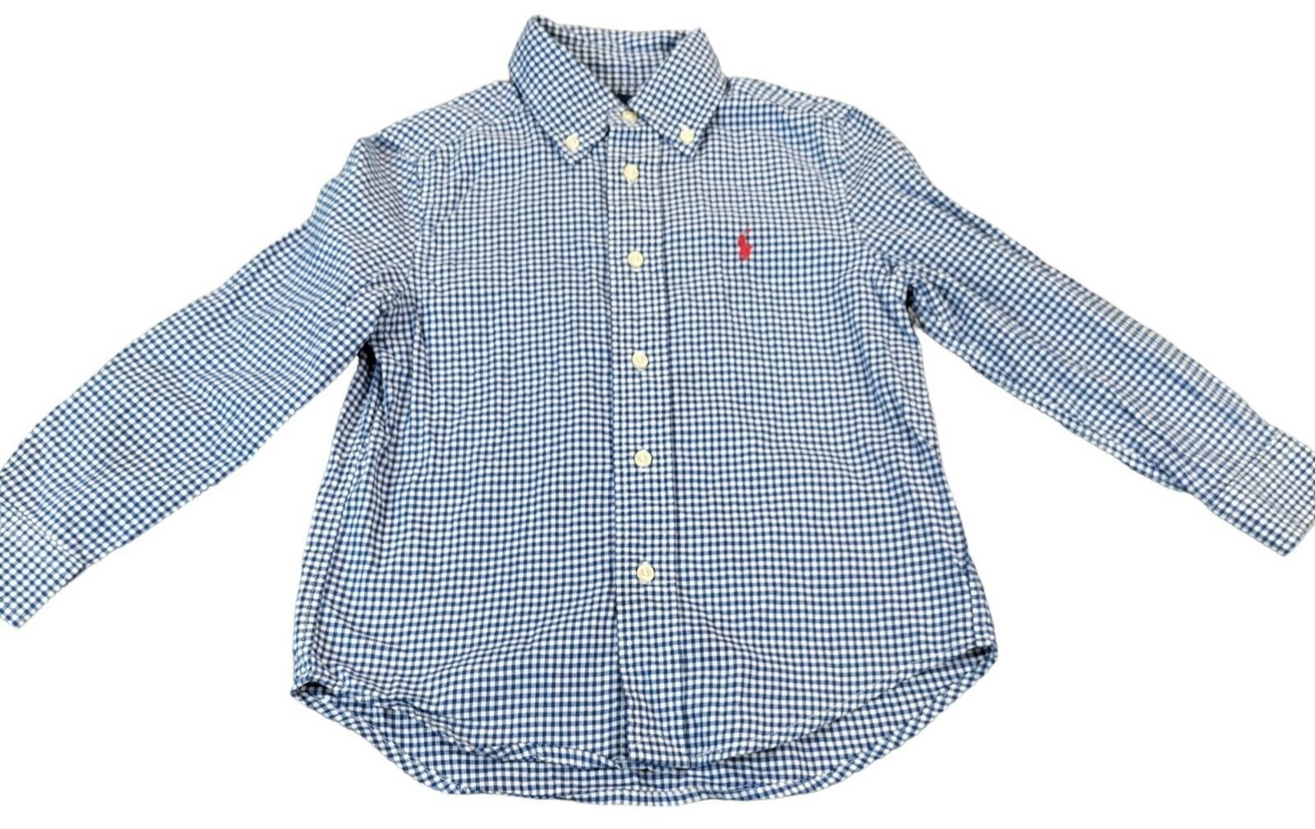 Ralph Lauren Boys Blue Cotton Check Long Sleeves Button-Down Shirt Size 4 Years