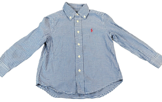 Ralph Lauren Boys Blue Cotton Check Long Sleeves Button-Down Shirt Size 4 Years