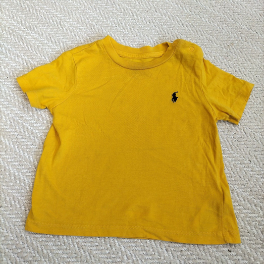 Ralph Lauren Baby Boys Yellow 100% Cotton Crew Neck Short Sleeves T-Shirt Sz 12M