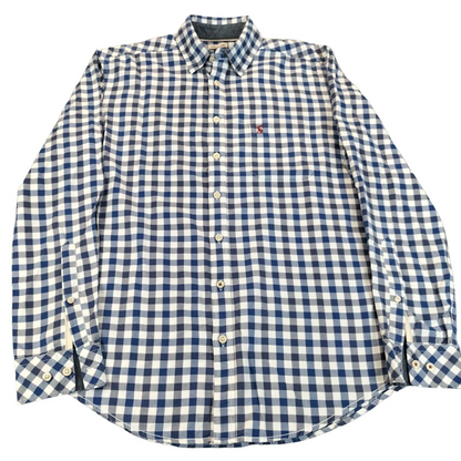 Joules Mens Blue Checked Long Sleeves Classic Fit Button-Up Dress Shirt Size S