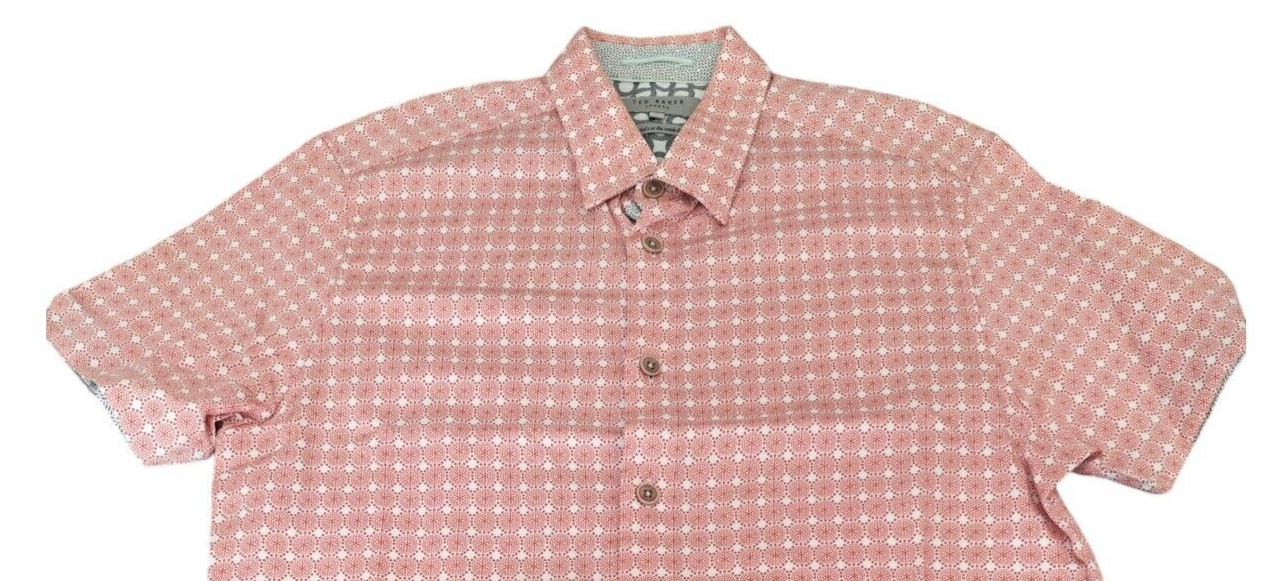 Ted Baker Mens Pink Cotton Collared Printed Short Sleeve Button-Up Shirt Size M