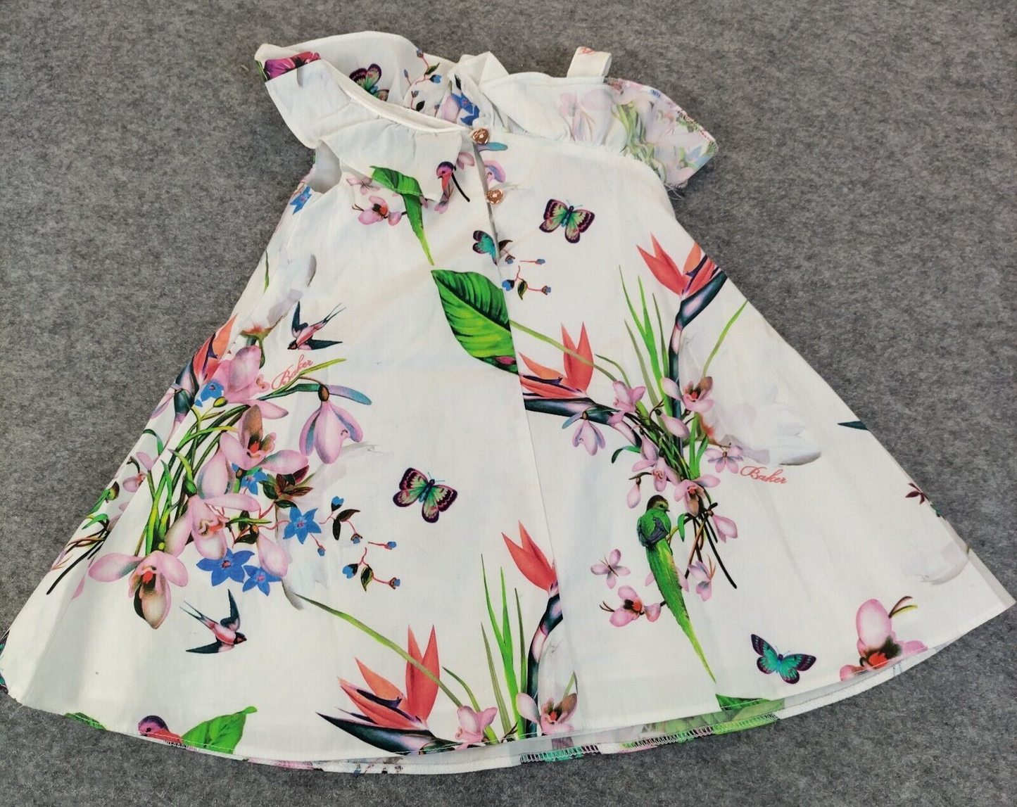 Ted Baker Baby Girls White Floral Ruffled One Shoulder A-Line Dress 12-18 Months