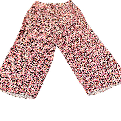 M&Co Womens Red Geometric Print Elastic Waist Straight Leg Trouser Size 10