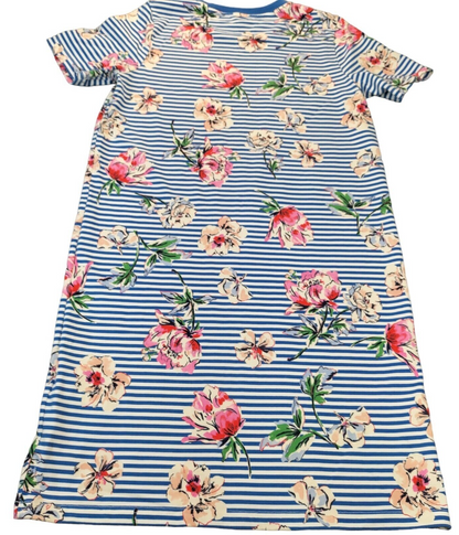 Joules Womens Blue White Striped Cotton Round Neck Floral T-Shirt Dress Size 10