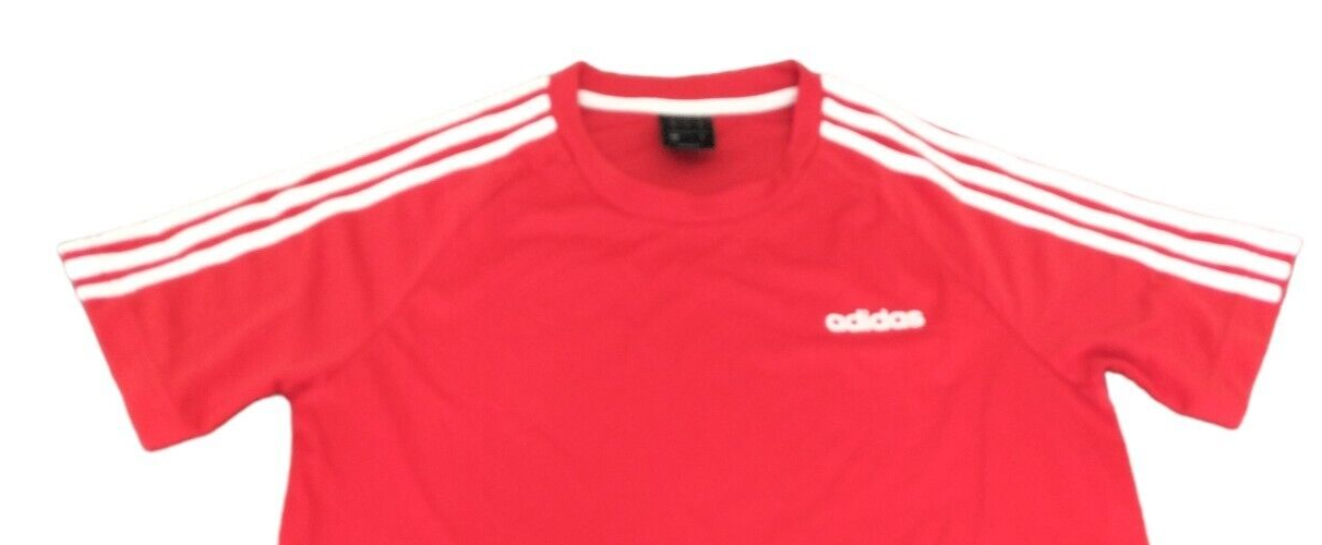 Adidas Mens Red Polyester Short Sleeve 3 Stripes Logo Pullover T-Shirt Size M