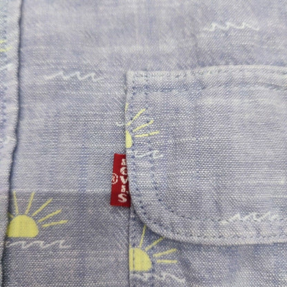 Levi's Mens Blue Short Sleeve Sun Pattern Cotton Casual Button Up Shirt Size S