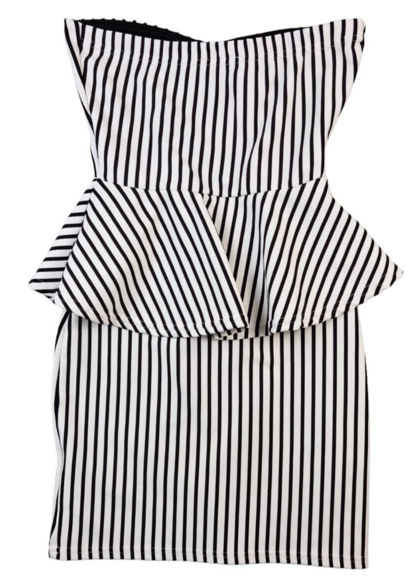 Evita Womens Black/White Polyester Striped Off the Shoulder Peplum Dress Size 10