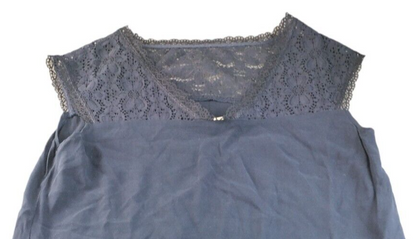 Monsoon Womens Blue Cotton V-Neck Floral Lace Sleeveless A-Line Dress Size 16