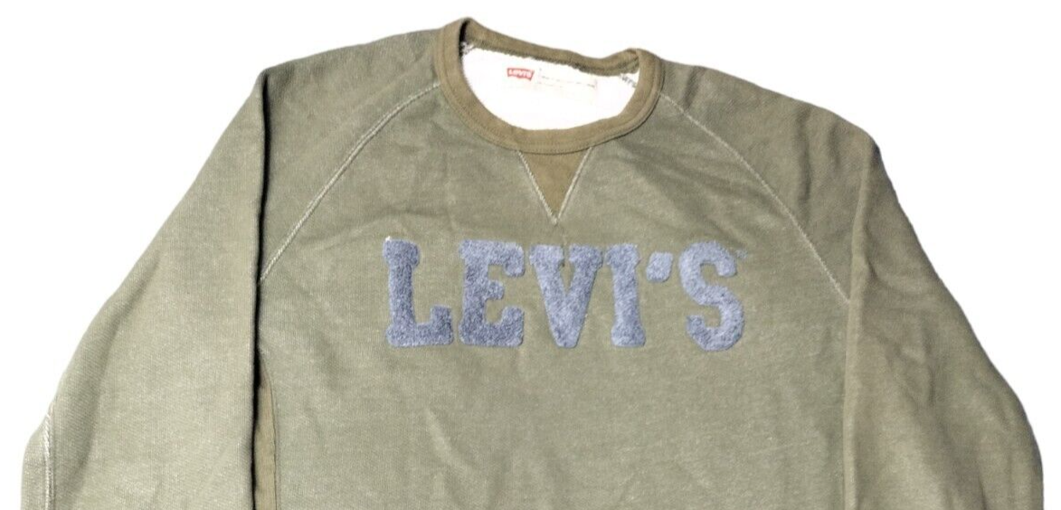 Levi's Mens Green Crew Neck Long Sleeve Logo Standard Fit Sweatshirt Size Medium