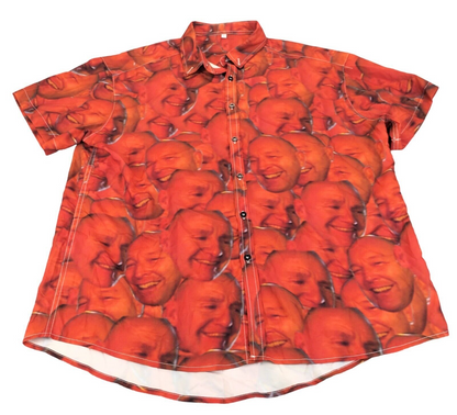 Mens Red Cotton Face Print Collared Short Sleeve Casual Button-Up Shirt Size L