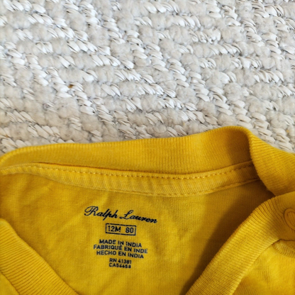 Ralph Lauren Baby Boys Yellow 100% Cotton Crew Neck Short Sleeves T-Shirt Sz 12M