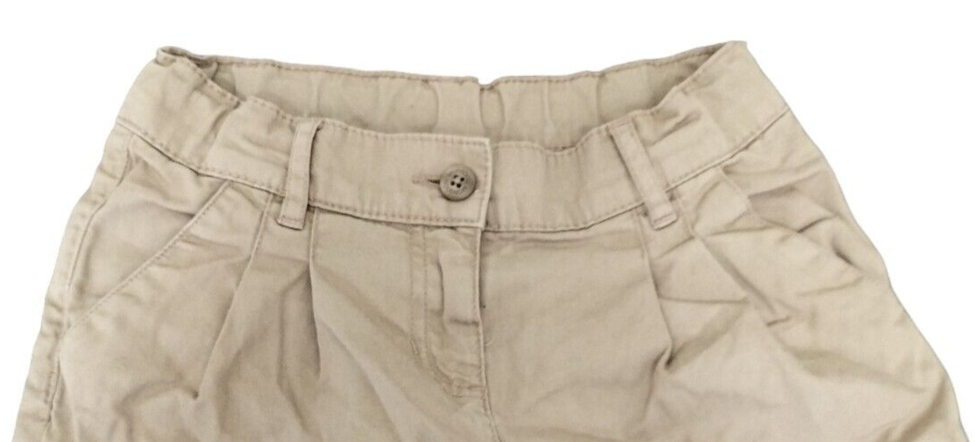 Monsoon Girls Beige Cotton Slash Pockets Pleated Flip Cuff Shorts Size 6-7 Years