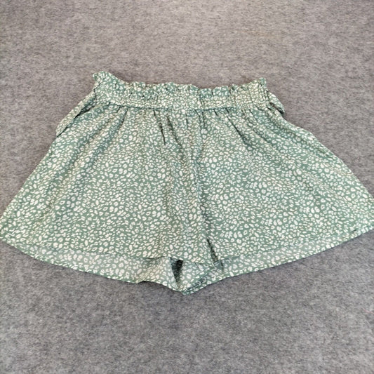 Shein Womens Green Floral Belted Polyester Shorts Size L