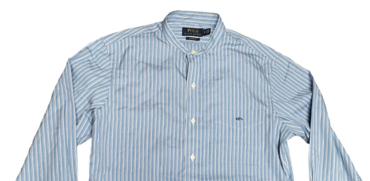 Polo Ralph Lauren Mens Blue Striped Long Sleeve Custom Fit Button Up Shirt Sz 15