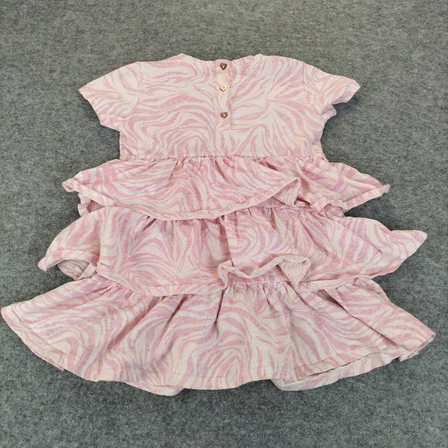 Ted Baker Girls Pink Zebra Print Crew Neck Short Sleeve Ruffle Dress Sz 5-6 Yrs