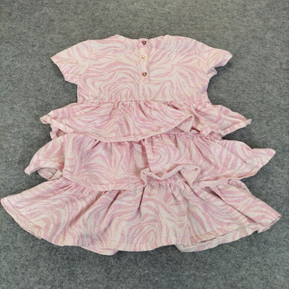 Ted Baker Girls Pink Zebra Print Crew Neck Short Sleeve Ruffle Dress Sz 5-6 Yrs