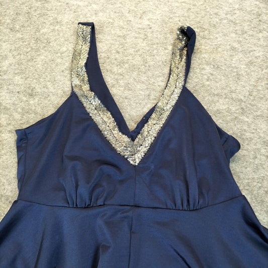 Lipsy London Womens Blue Polyester V-Neck Beaded Sleeveless Peplum Blouse Size M