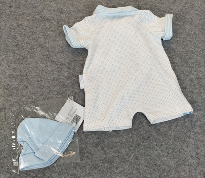 My Little Chick Baby Boys White Collar Short Sleeve Playsuit With Cap Sz Newborn