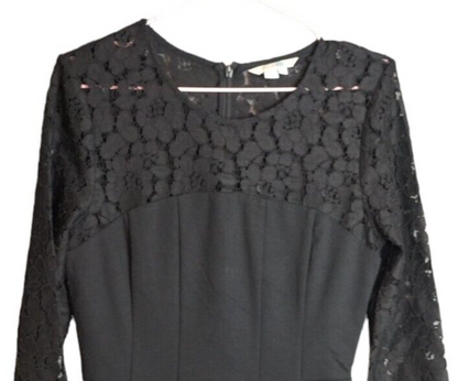 Boden Womens Black Lace Stretch Ponte Skater Long Sleeve Fit & Flare Dress Sz 8R