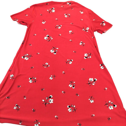 New Look Womens Red Mock Neck Floral Short Sleeve Ruffles Mini Flare Dress Sz 10