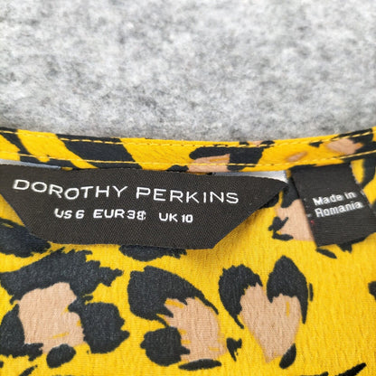 Dorothy Perkins Womens Yellow V-Neck Short Sleeve Blouse Tops Blouse Size 10