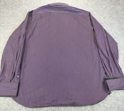 Ted Baker Mens Purple Cotton Striped Long Sleeve Casual Button-Up Shirt Sz 16.5