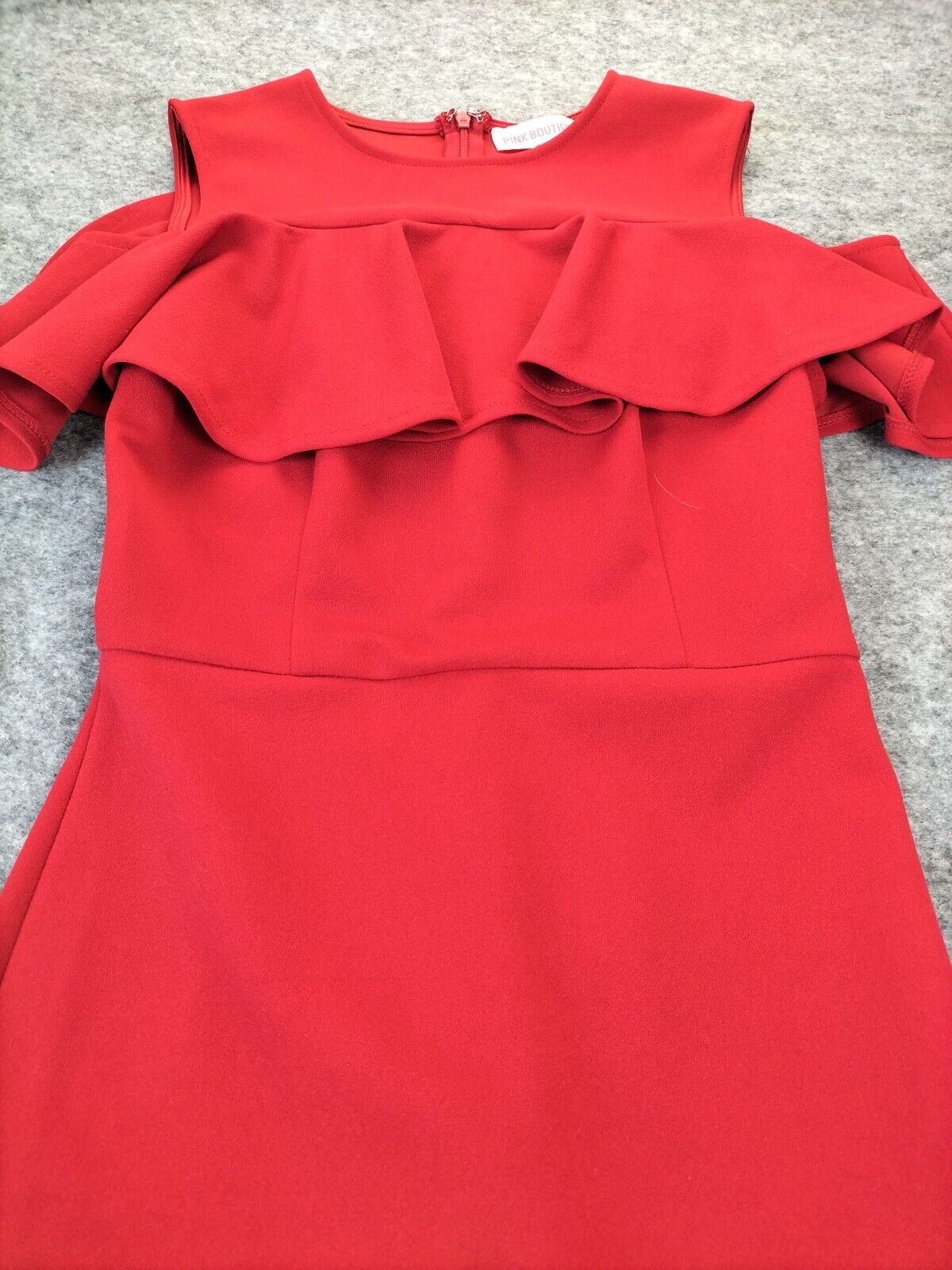 Pink Boutique Womens Red Polyester Boat Neck Back Zip Riffle Peplum Dress Size 8