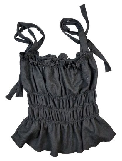 Primark Womens Black Polyester Square Neck Pleated Camisole Blouse Top Size XS